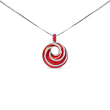 Load image into Gallery viewer, .925 Sterling Silver Red Enamel and 1/2 Diamond Endless Swirl Medallion 18" Pendant Necklace (F-G Color, VS1-VS2 Clarity)
