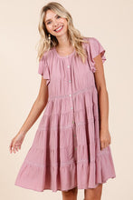 Load image into Gallery viewer, Lace Detail Ruffled Button Down Tiered Dress For Women – Romantic, Fluttering, Delicate, Feminine &amp; Elegant Design
