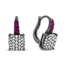Load image into Gallery viewer, Black Rhodium Plated 18K White Gold 7/8 Cttw Round Diamond and Graduated Red Ruby Drop Earrings (F-G Color, VS1-VS2 Clarity)
