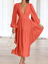 Load image into Gallery viewer, Lightweight Deep V-Neck Balloon Sleeve Maxi Dress Elegant &amp; Flowing Silhouette Unique Dress
