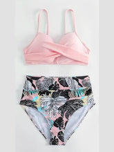 Load image into Gallery viewer, Tropical Vibe High Waist Bikini Set – Flirty V-Neck Swimsuit with Layered Colorblock High Cut Bottom Crisscross Strap Detail &amp; Ultra-Stretch Comfort – Women's Two Piece Swimwear for Summer Beach Pool &amp; Vacation Fun

