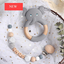 Load image into Gallery viewer, Modern Luxury Pacifier Clip Chain Beech Beads Silicone Elephant Pendant Baby Teething Nursing Clips Chain For Baby
