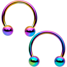 Load image into Gallery viewer, 16G 3/8 Rainbow Black Gold Tone PVD Pack Set of 8 Horseshoe Barbells
