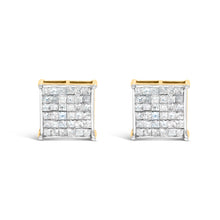 Load image into Gallery viewer, 10K Yellow Gold 2.0 Cttw Invisible-Set Princess-Cut Diamond Stud Earrings
