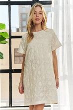 Load image into Gallery viewer, Applique Round Neck Short Sleeve Shift Dress – Timeless &amp; Elegant Round Neck Shift Dress with Sophisticated Applique Detailing for Versatile Day-to-Night Wear
