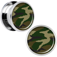 Load image into Gallery viewer, Woodland Camo Print Steel Screw Fit Plug Set 9/16
