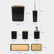 Load image into Gallery viewer, Bamboo Bathroom Accessories Set Plastic Bathroom Kit Soap Dispenser Toothbrush Cup Soap Dish Toilet Brush Holder Trash Can Bathroom Accessories Toothbrush Holder Toothbrush Cup Soap Dispenser Soap Dish Toilet Brush Holder Trash Can For Home Apartment
