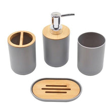 Load image into Gallery viewer, Bamboo Bathroom Accessories Set Plastic Bathroom Kit Soap Dispenser Toothbrush Cup Soap Dish Toilet Brush Holder Trash Can Bathroom Accessories Toothbrush Holder Toothbrush Cup Soap Dispenser Soap Dish Toilet Brush Holder Trash Can For Home Apartment
