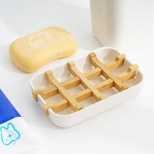 Load image into Gallery viewer, Bamboo Fiber Shower Soap Holder Draining Box Kitchen Storage Rack Bathroom Soap Case Supplies Portable Bar Soap Box Container Bamboo Self-Draining Soap Box And Soap Saver Pouch Soap Holder for Shower Bathroom Kitchen Bathtub Bar Sink White and Black
