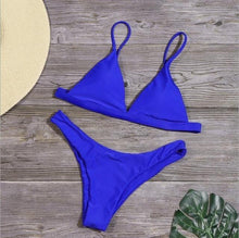 Load image into Gallery viewer, Bandage Bikini Swimwear Women's Bikini Swimsuit Ribbed Tie Side Bathing Suit Scrunch Butt String Thong Bikini Set
