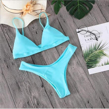 Load image into Gallery viewer, Bandage Bikini Swimwear Women's Bikini Swimsuit Ribbed Tie Side Bathing Suit Scrunch Butt String Thong Bikini Set
