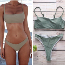 Load image into Gallery viewer, Bandage Bikini Swimwear Women's Bikini Swimsuit Ribbed Tie Side Bathing Suit Scrunch Butt String Thong Bikini Set
