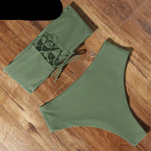 Load image into Gallery viewer, Bandage Bikini Swimwear Women Swimsuit High Waist Bikini Set Bathing Suit Push Up Women's Spaghetti Strap Bandeau Lace Up High Waist 2PCS Bikini Set
