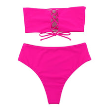 Load image into Gallery viewer, Bandage Bikini Swimwear Women Swimsuit High Waist Bikini Set Bathing Suit Push Up Women's Spaghetti Strap Bandeau Lace Up High Waist 2PCS Bikini Set
