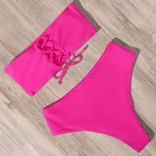 Load image into Gallery viewer, Bandage Bikini Swimwear Women Swimsuit High Waist Bikini Set Bathing Suit Push Up Women's Spaghetti Strap Bandeau Lace Up High Waist 2PCS Bikini Set
