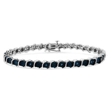 Load image into Gallery viewer, .925 Sterling Silver 1/10 Cttw Miracle-Set Treated Blue Color Diamond Miracle Plate "S" Link Tennis Bracelet (Blue Color, I2- I3 Clarity) - 7.25"
