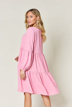 Load image into Gallery viewer, Light Green Double Take Full Size V-Neck Sleeve Tiered Dress with Pockets Elegant &amp; Comfortable Casual Dress
