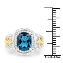 Load image into Gallery viewer, 3.59 Carat Genuine London Blue Topaz and White Diamond 14K Yellow Gold with .925 Sterling Silver Ring
