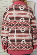 Load image into Gallery viewer, Retro Unique Geometric Print Corduroy Trim Button-Up Jacket Classic Modern Deep Rose Jacket
