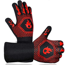 Load image into Gallery viewer, BBQ Gloves High Temperature Resistance Oven Mitts 500 800 Degrees Fireproof Barbecue Heat Insulation Microwave Oven Gloves Silicone Non-Slip Kitchen Cooking Gloves for Barbecue Cooking
