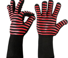 Load image into Gallery viewer, BBQ Gloves High Temperature Resistance Oven Mitts 500 800 Degrees Fireproof Barbecue Heat Insulation Microwave Oven Gloves Silicone Non-Slip Kitchen Cooking Gloves for Barbecue Cooking
