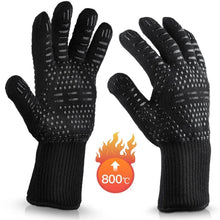 Load image into Gallery viewer, BBQ Gloves High Temperature Resistance Oven Mitts 500 800 Degrees Fireproof Barbecue Heat Insulation Microwave Oven Gloves Silicone Non-Slip Kitchen Cooking Gloves for Barbecue Cooking
