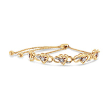 Load image into Gallery viewer, 14K Yellow Gold Plated .925 Sterling Silver 1/10 Cttw Diamond Infinity Heart Shaped 4â€-10â€ Adjustable Bolo Bracelet (H-I Color, I2-I3 Clarity)
