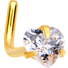 Load image into Gallery viewer, 20G 1/4 Clear Heart 3mm CZ Gem Gold IP L-Shape Nose Ring
