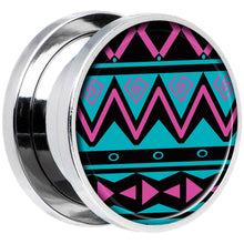 Load image into Gallery viewer, Pink Teal Tribal Print Steel Screw Fit Plug Set 5/8
