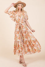 Load image into Gallery viewer, New Summer Floral Tie Waist Flutter Sleeve Tiered Dress – Graceful and Feminine Dress with Bohemian Charm and Flattering Tie Waist
