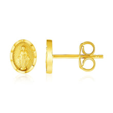 Load image into Gallery viewer, 14k Yellow Gold Oval Religious Medallion Post Earrings
