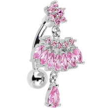 Load image into Gallery viewer, Pink CZ Chandelier Top Mount Dangle Belly Ring
