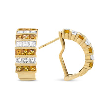 Load image into Gallery viewer, 18K Yellow Gold 1 3/4 Cttw Invisible Set Princess Cut Diamond and 2.5mm Yellow Sapphire Huggie Hoop Earrings (F-G Color, VS1-VS2 Clarity)
