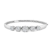 Load image into Gallery viewer, 14K White Gold 2 1/2 Cttw Diamond Graduating Floral Cluster Bangle Bracelet (H-I Color, SI1-SI2 Clarity) - Fits Wrists up to 7.25"
