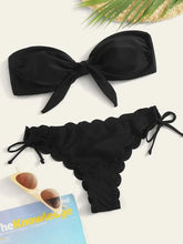 Load image into Gallery viewer, Beach Bikini Woman Lace Up Tie Strapless Leopard Swimsuit  Women's Halter Bikini V Cut Bottom Lace Up Two Piece Swimsuits Female Push Up Ruffled Bow Bathing Suit Thong Swimwear
