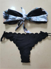 Load image into Gallery viewer, Beach Bikini Woman Lace Up Tie Strapless Leopard Swimsuit  Women's Halter Bikini V Cut Bottom Lace Up Two Piece Swimsuits Female Push Up Ruffled Bow Bathing Suit Thong Swimwear
