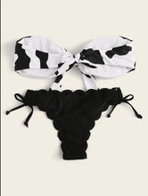 Load image into Gallery viewer, Beach Bikini Woman Lace Up Tie Strapless Leopard Swimsuit  Women's Halter Bikini V Cut Bottom Lace Up Two Piece Swimsuits Female Push Up Ruffled Bow Bathing Suit Thong Swimwear

