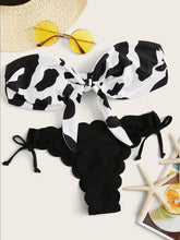 Load image into Gallery viewer, Beach Bikini Woman Lace Up Tie Strapless Leopard Swimsuit  Women's Halter Bikini V Cut Bottom Lace Up Two Piece Swimsuits Female Push Up Ruffled Bow Bathing Suit Thong Swimwear
