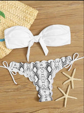 Load image into Gallery viewer, Beach Bikini Woman Lace Up Tie Strapless Leopard Swimsuit  Women's Halter Bikini V Cut Bottom Lace Up Two Piece Swimsuits Female Push Up Ruffled Bow Bathing Suit Thong Swimwear

