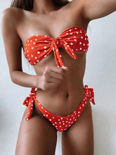 Load image into Gallery viewer, Beach Bikini Woman Lace Up Tie Strapless Leopard Swimsuit  Women's Halter Bikini V Cut Bottom Lace Up Two Piece Swimsuits Female Push Up Ruffled Bow Bathing Suit Thong Swimwear
