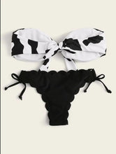 Load image into Gallery viewer, Beach Bikini Woman Lace Up Tie Strapless Leopard Swimsuit  Women's Halter Bikini V Cut Bottom Lace Up Two Piece Swimsuits Female Push Up Ruffled Bow Bathing Suit Thong Swimwear
