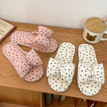 Load image into Gallery viewer, Beautiful Bow Flat Lightweight Soft Spring Autumn Women Cotton Shoes Indoor Fluffy Warm Home Comfortable High Quality Slippers Memory Foam Open Toe Slide Slippers Ribbon Strap  Slip-On House Shoes
