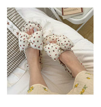 Load image into Gallery viewer, Beautiful Bow Flat Lightweight Soft Spring Autumn Women Cotton Shoes Indoor Fluffy Warm Home Comfortable High Quality Slippers Memory Foam Open Toe Slide Slippers Ribbon Strap  Slip-On House Shoes
