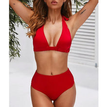 Load image into Gallery viewer, Beautiful Multicolored Women High Waist Bikini Swimwear Women Halter Push Up Bikini Set Swimsuit Women's Flower Print Bikini High Waist Beach Swimsuits Sporty Two Piece Bathing Suit Female Beach Wear Bathing Suit
