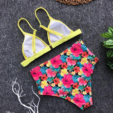 Load image into Gallery viewer, Beautiful Multicolored Women High Waist Bikini Swimwear Women Halter Push Up Bikini Set Swimsuit Women's Flower Print Bikini High Waist Beach Swimsuits Sporty Two Piece Bathing Suit Female Beach Wear Bathing Suit
