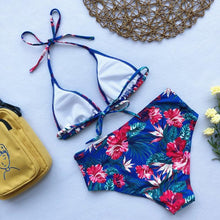 Load image into Gallery viewer, Beautiful Multicolored Women High Waist Bikini Swimwear Women Halter Push Up Bikini Set Swimsuit Women's Flower Print Bikini High Waist Beach Swimsuits Sporty Two Piece Bathing Suit Female Beach Wear Bathing Suit
