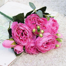 Load image into Gallery viewer, Beautiful Rose Peony Artificial Silk Eucalyptus Fake Flowers Small bouquet Flores Home Party Spring Wedding Decoration Artificial Silk Rose Flower Bouquet Lifelike Fake Rose for Wedding Home Party Decoration Event Gift
