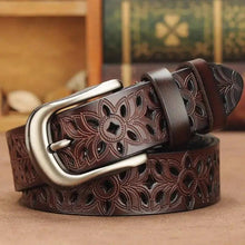 Load image into Gallery viewer, Beautiful Vintage White Genuine Leather Belts With Pin Buckle Strap Floral Design Classic Ladies Waistbands
