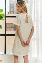 Load image into Gallery viewer, Applique Round Neck Short Sleeve Shift Dress – Timeless &amp; Elegant Round Neck Shift Dress with Sophisticated Applique Detailing for Versatile Day-to-Night Wear
