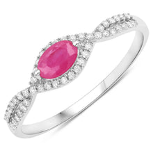 Load image into Gallery viewer, 0.40 Carat Genuine Ruby and White Diamond 14K White Gold Ring
